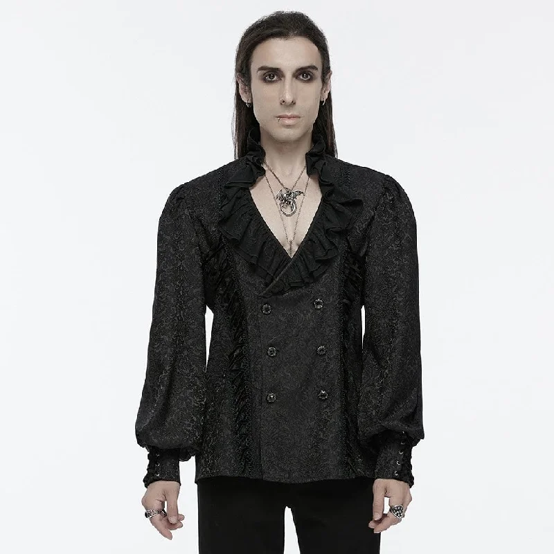 Men's Gothic Lace-up Ruffled Mesh Shirt