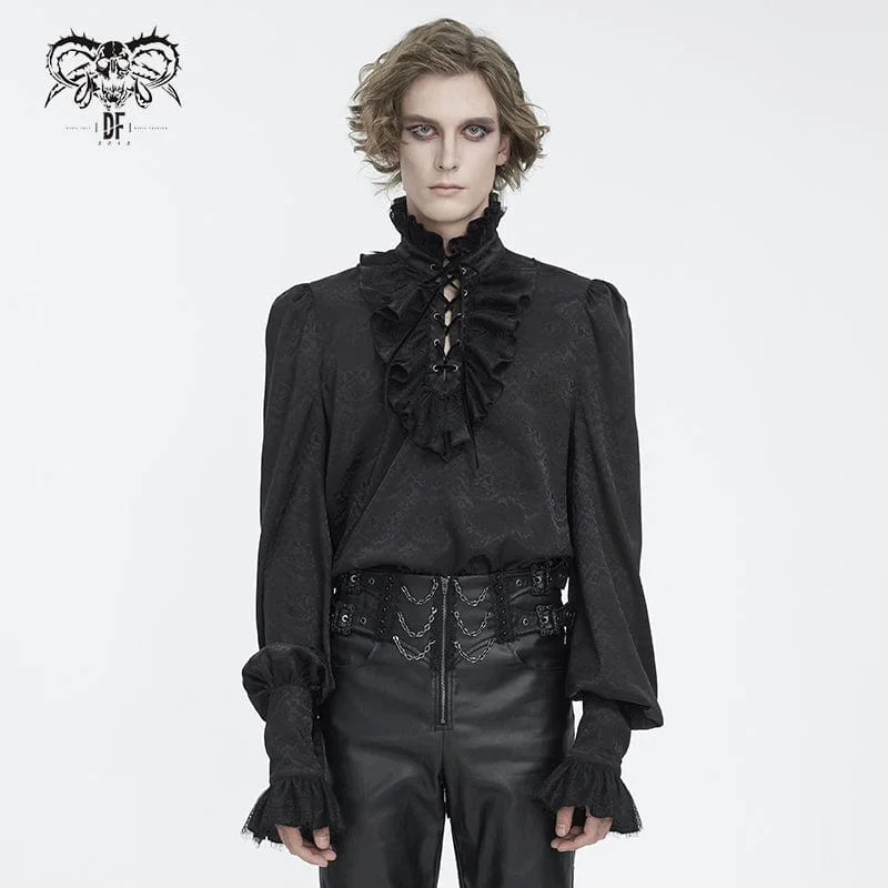 Men's Gothic Stand Collar Ruffled Jacquard Shirt