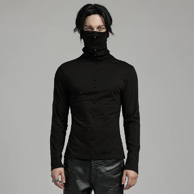 Men's Punk Studded Shirt with Undetachable Mask