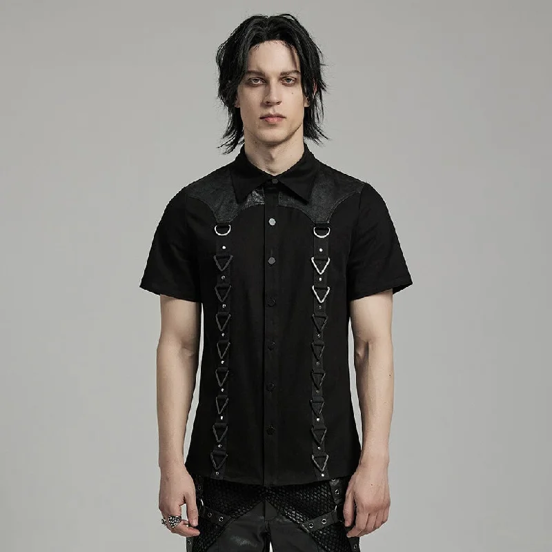 Men's Punk Triangle Straps Splice Shirt