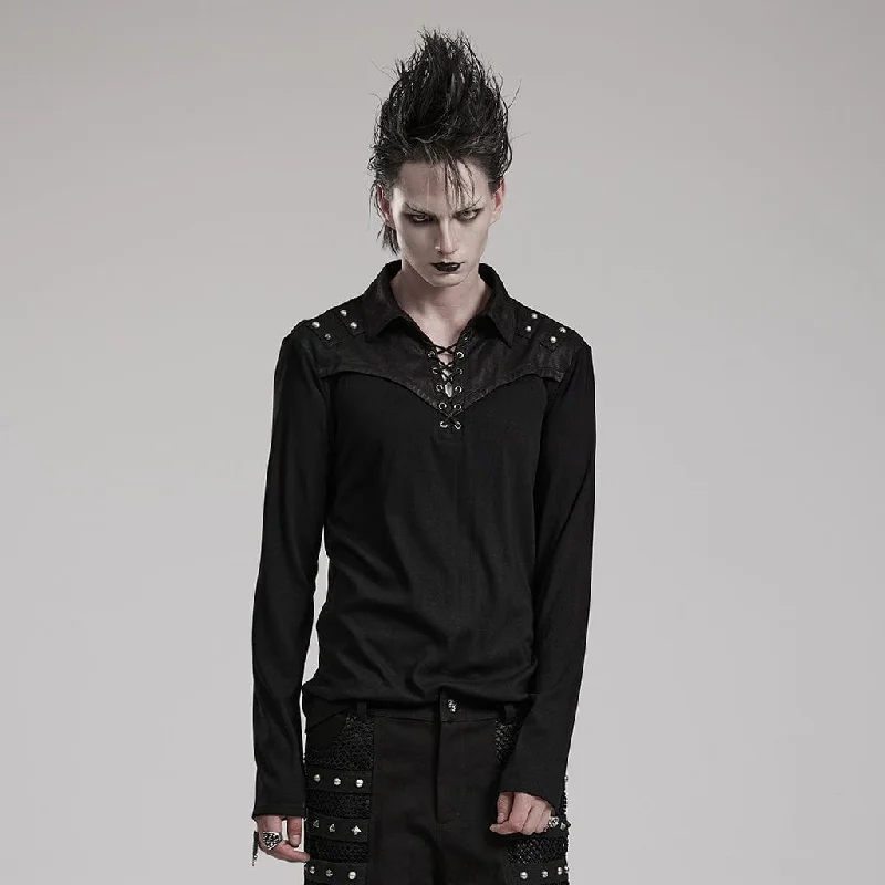 Men's Punk Turn-down Collar Splice Shirt