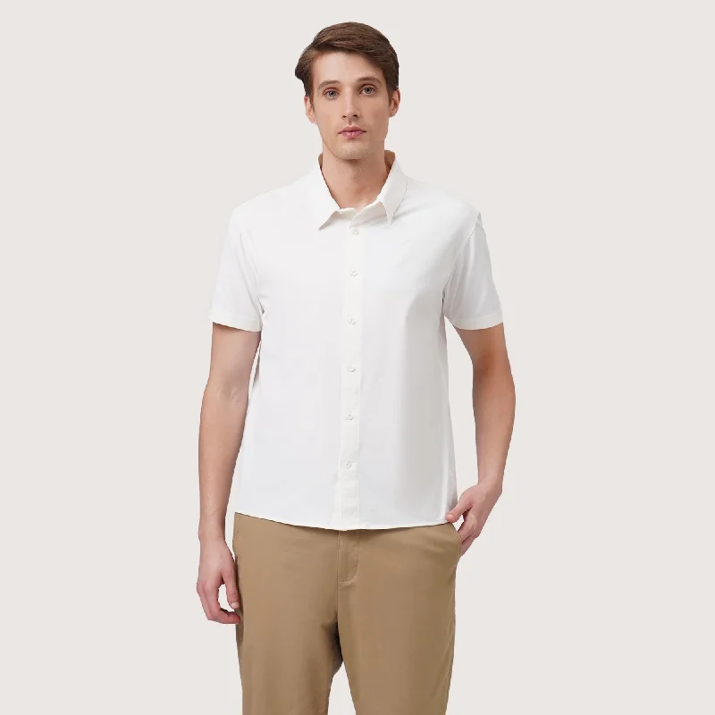 Regular Fit Short Sleeves Shirt In Stretchable Woven Fabric