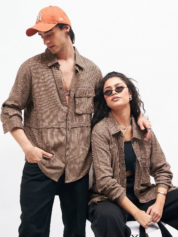 Unisex Brown Check Oversized Shirt